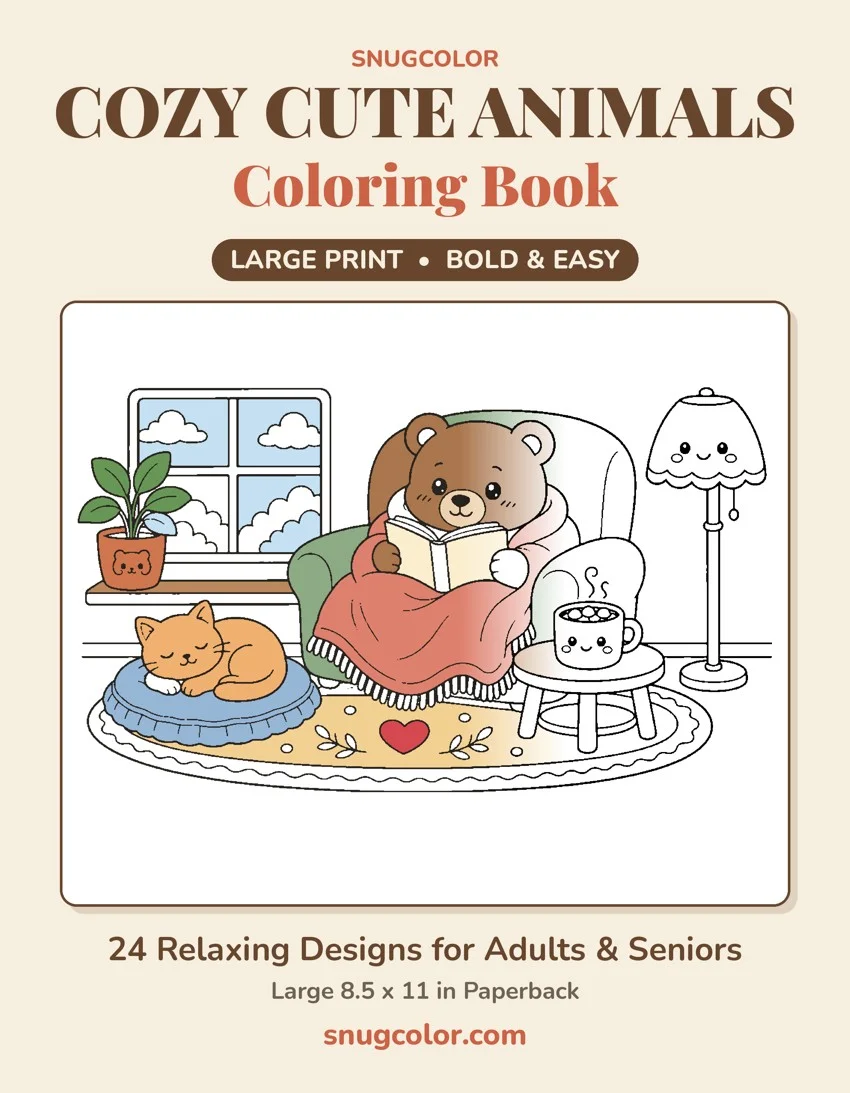 Cozy Cute Animals Large Print Coloring Book cover