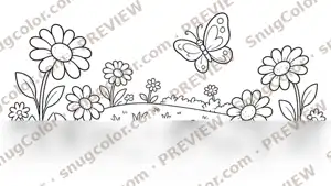 Daisy Meadow with Butterfly Coloring Page from Flowers and Gardens Large Print Coloring Book