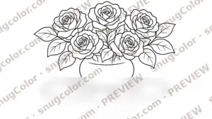 Rose Bouquet in a Vase Coloring Page from Flowers and Gardens Large Print Coloring Book