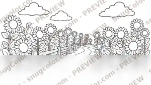 Sunflower Field Path Coloring Page from Flowers and Gardens Large Print Coloring Book