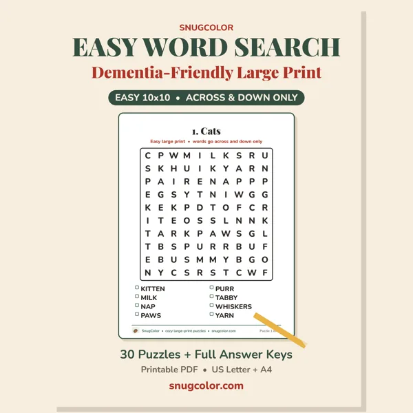 Easy Dementia-Friendly Word Search cover