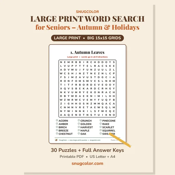 Large Print Word Search for Seniors – Autumn & Holidays cover