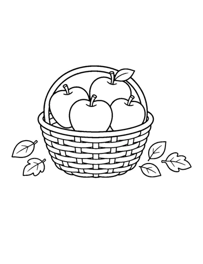 Apple Basket Coloring Page: free printable line art