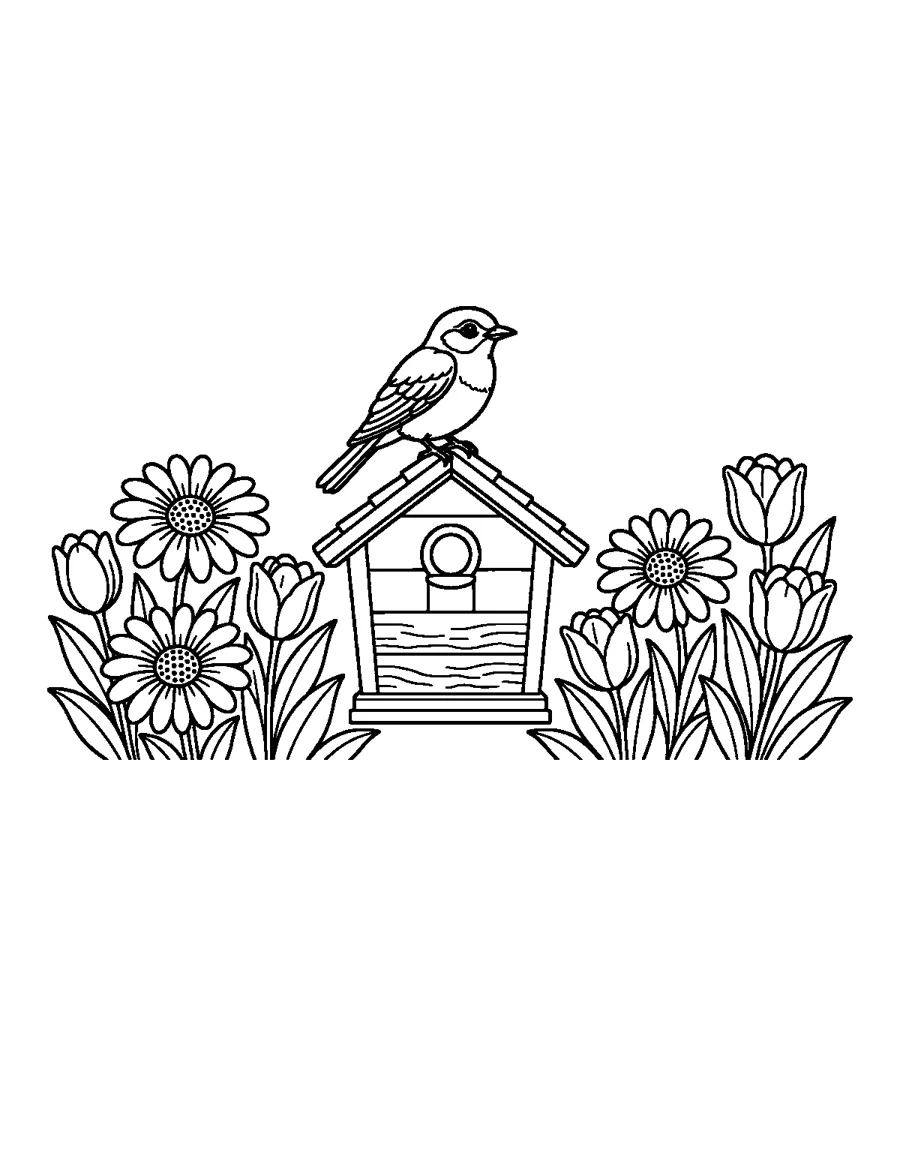 Detailed Bluebird Coloring Page: A more detailed bluebird page with feather lines and extra shapes, for colorists who like a little challenge.
