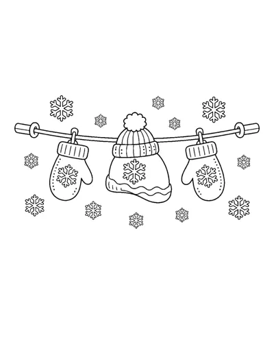 Mittens on a Clothesline Coloring Page: free printable line art