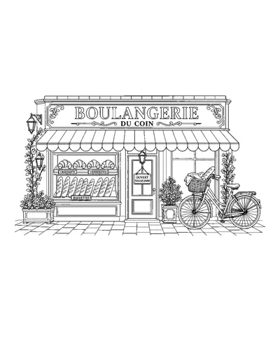 Paris Boulangerie Coloring Page: free printable line art