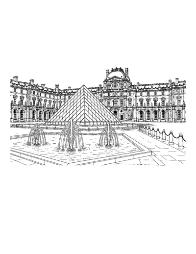 Louvre Pyramid Coloring Page: free printable line art