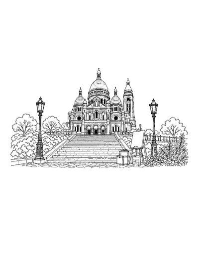 Sacré-Cœur Montmartre Coloring Page: free printable line art