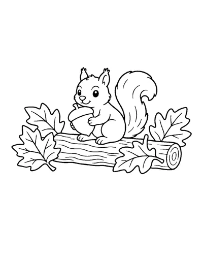 Squirrel with Acorn Coloring Page: free printable line art