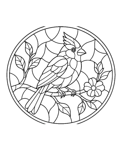 Stained Glass Cardinal Coloring Page: free printable line art