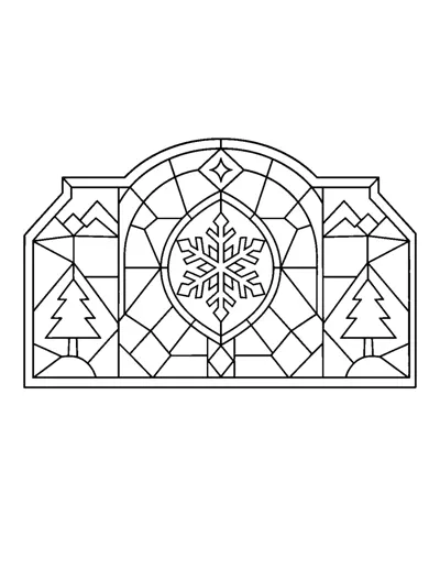 Stained Glass Snowflake Window Coloring Page: free printable line art