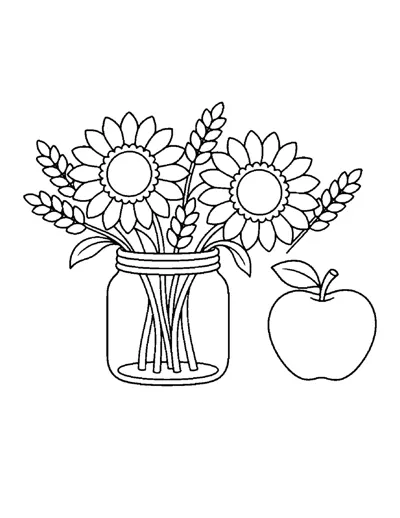 Thankful Mason Jar Coloring Page: free printable line art