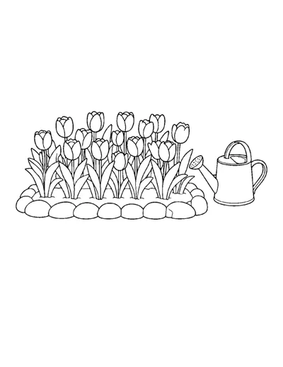 Tulip Garden Bed Coloring Page: free printable line art