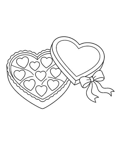 Valentine Chocolate Box Coloring Page: free printable line art