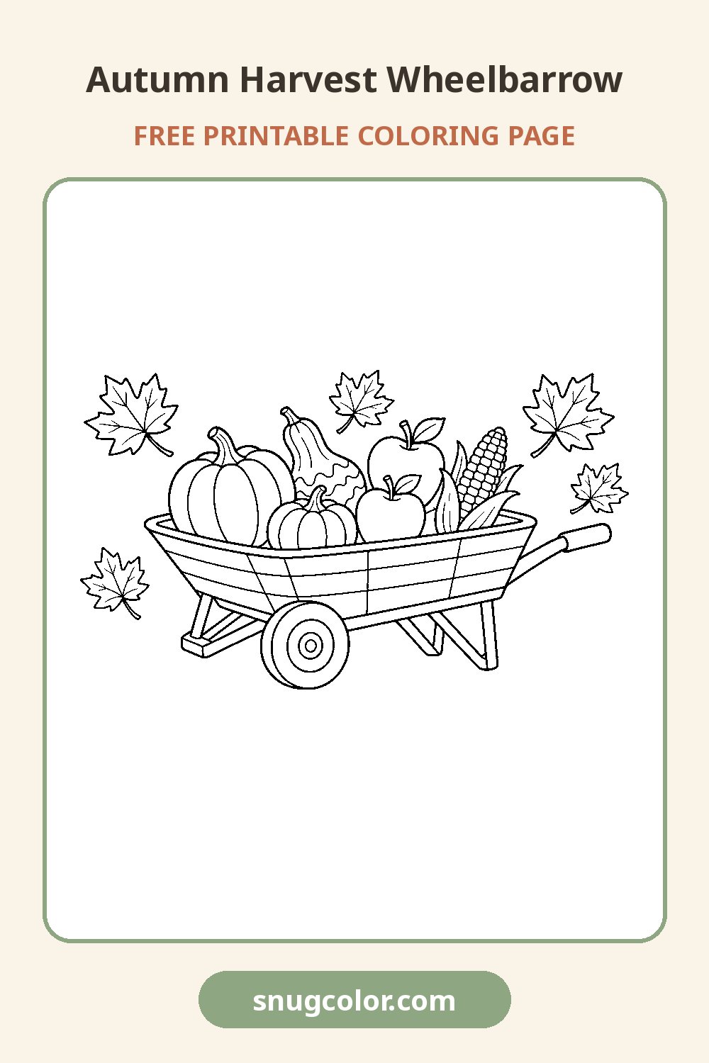 Autumn Harvest Wheelbarrow Coloring Page Pinterest pin