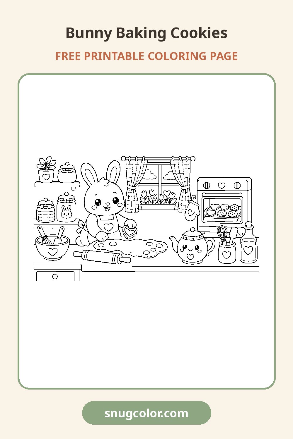 Bunny Baking Cookies Coloring Page Pinterest pin