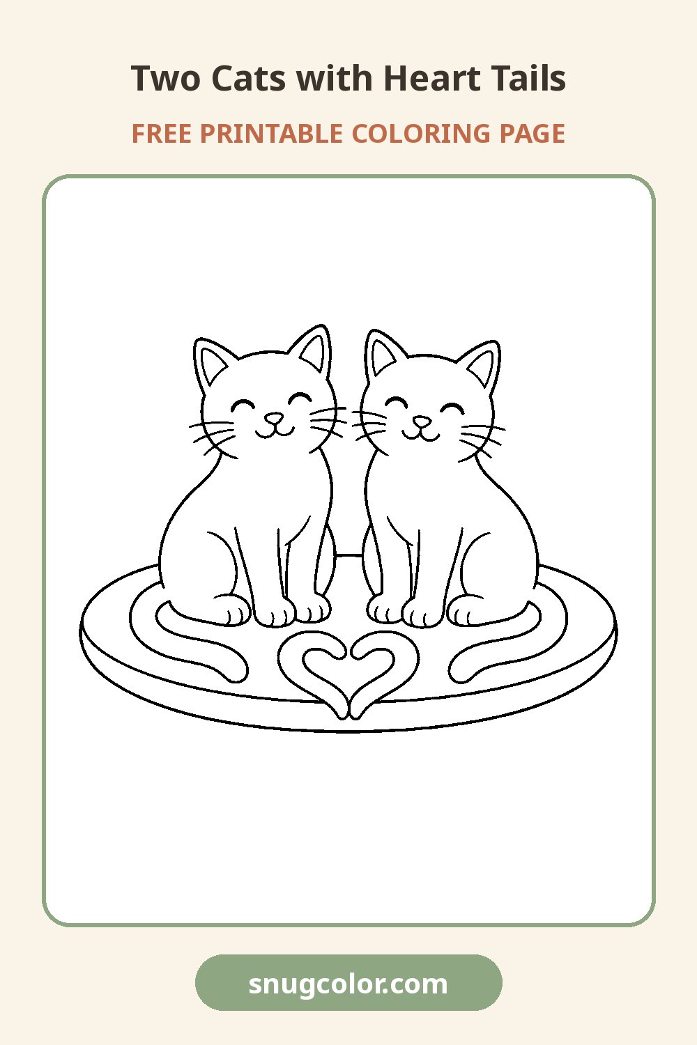 Two Cats with Heart Tails Coloring Page Pinterest pin