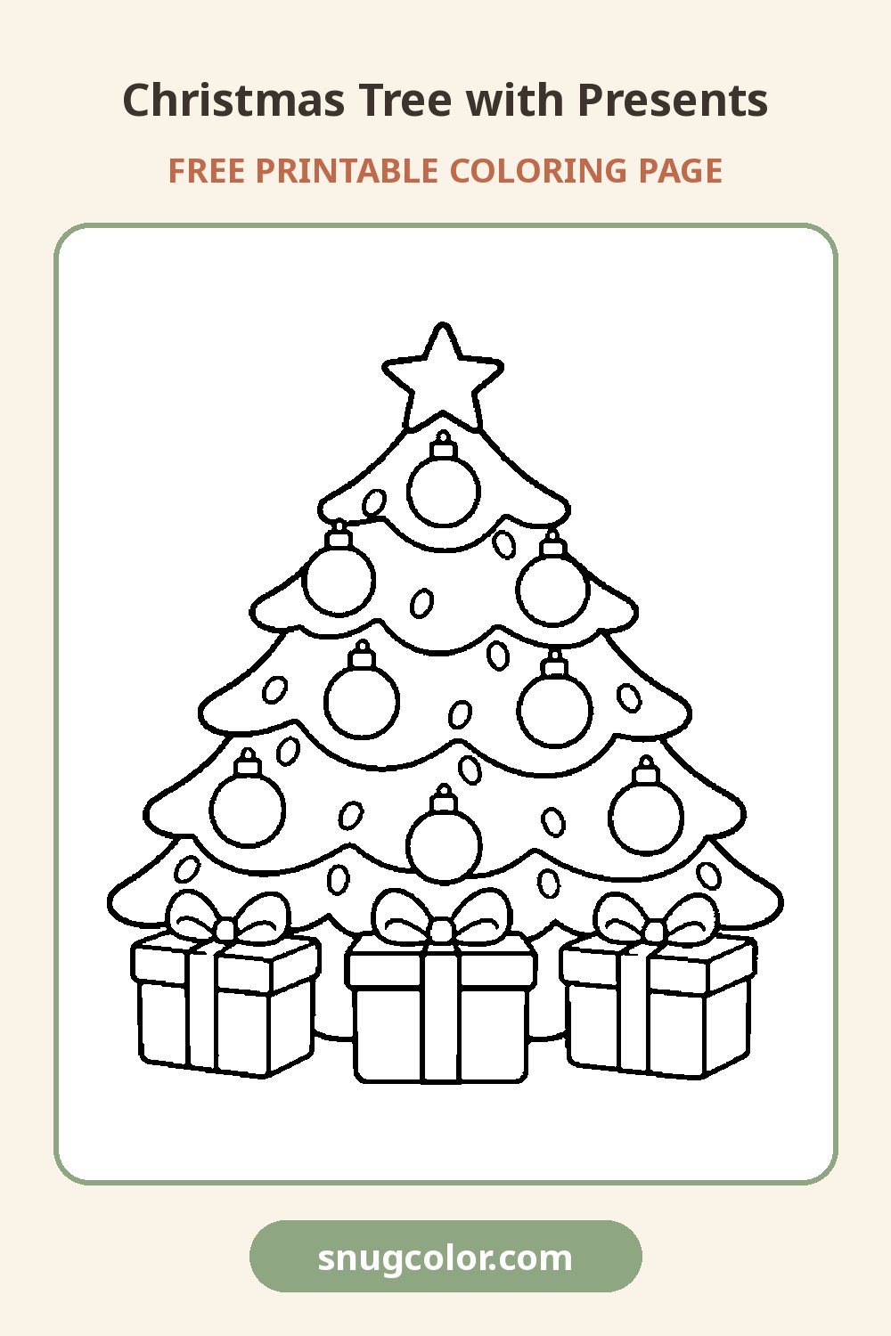 Christmas Tree with Presents Coloring Page Pinterest pin