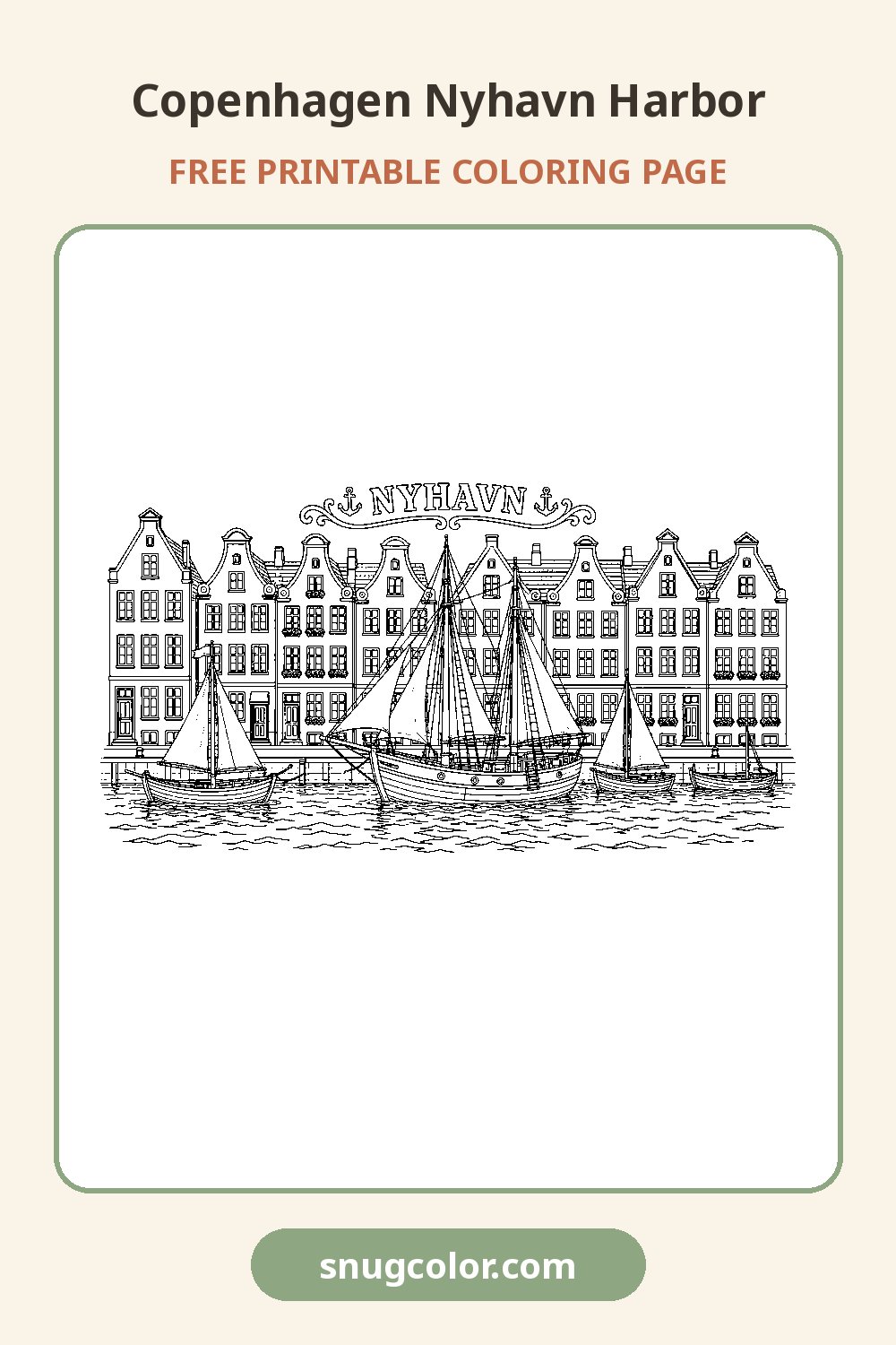 Copenhagen Nyhavn Harbor Coloring Page Pinterest pin