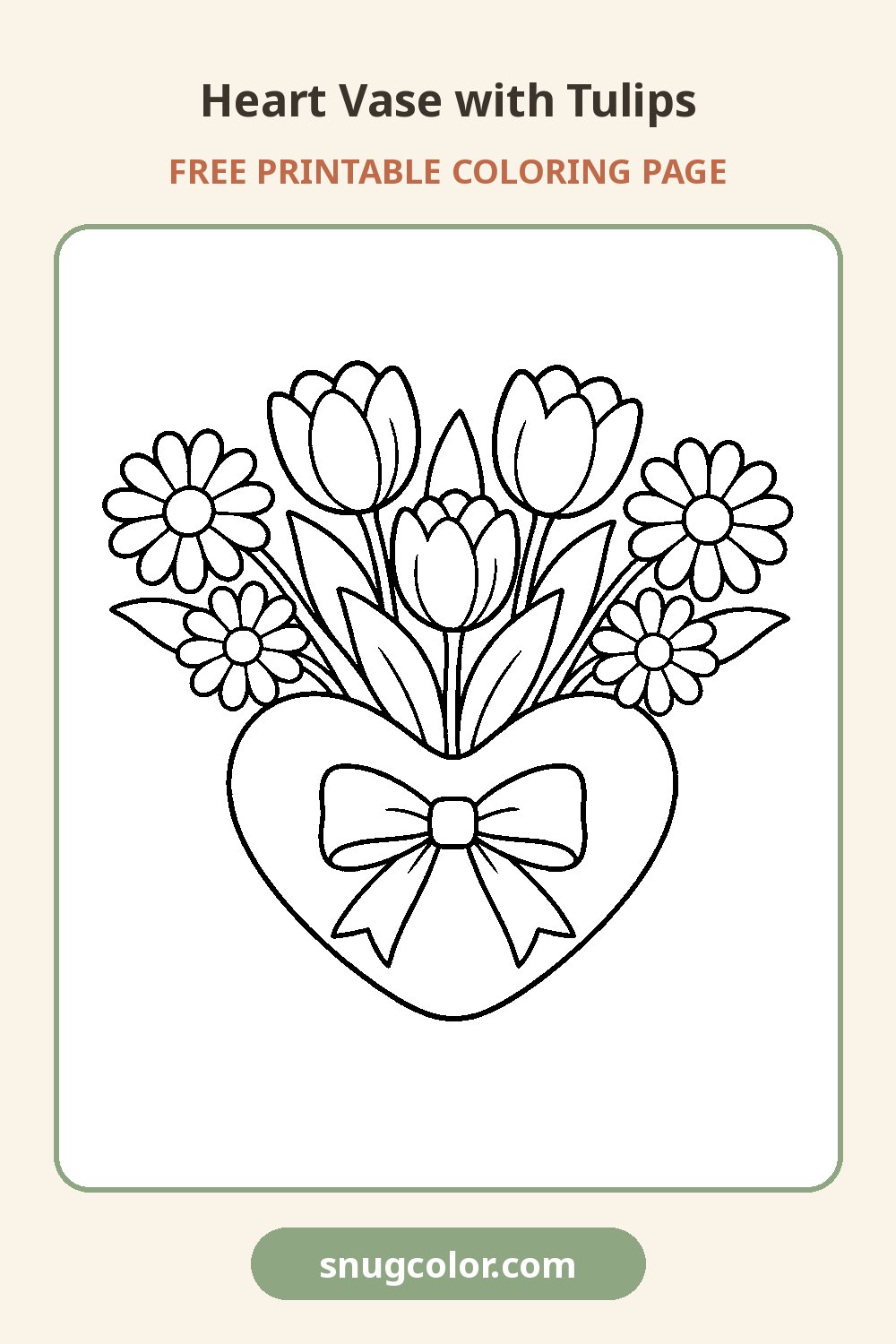 Heart Vase with Tulips Coloring Page Pinterest pin