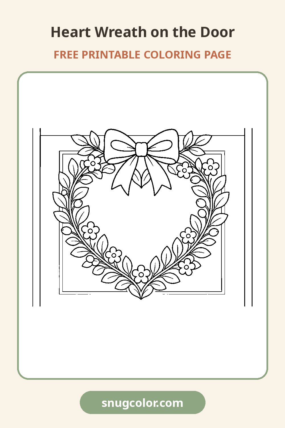 Heart Wreath on the Door Coloring Page Pinterest pin