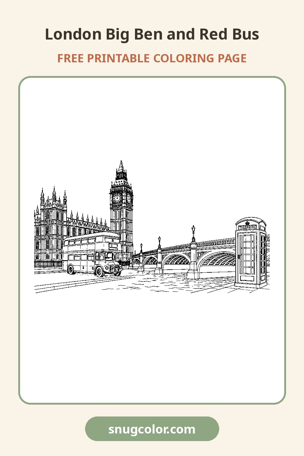 London Big Ben and Red Bus Coloring Page Pinterest pin