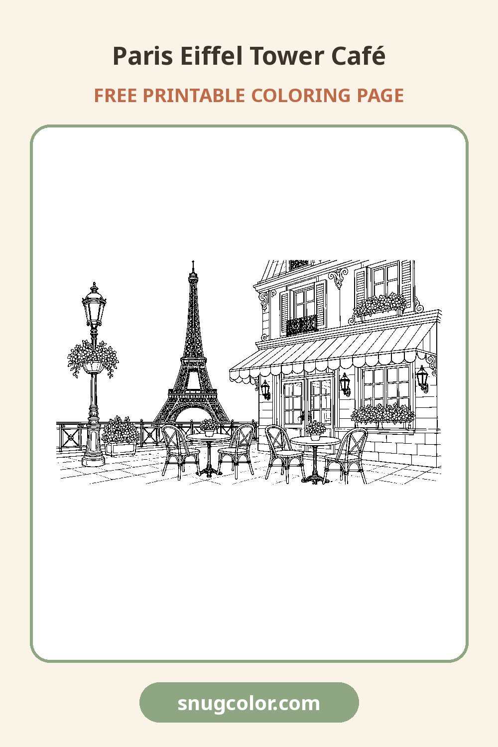 Paris Eiffel Tower Café Coloring Page Pinterest pin