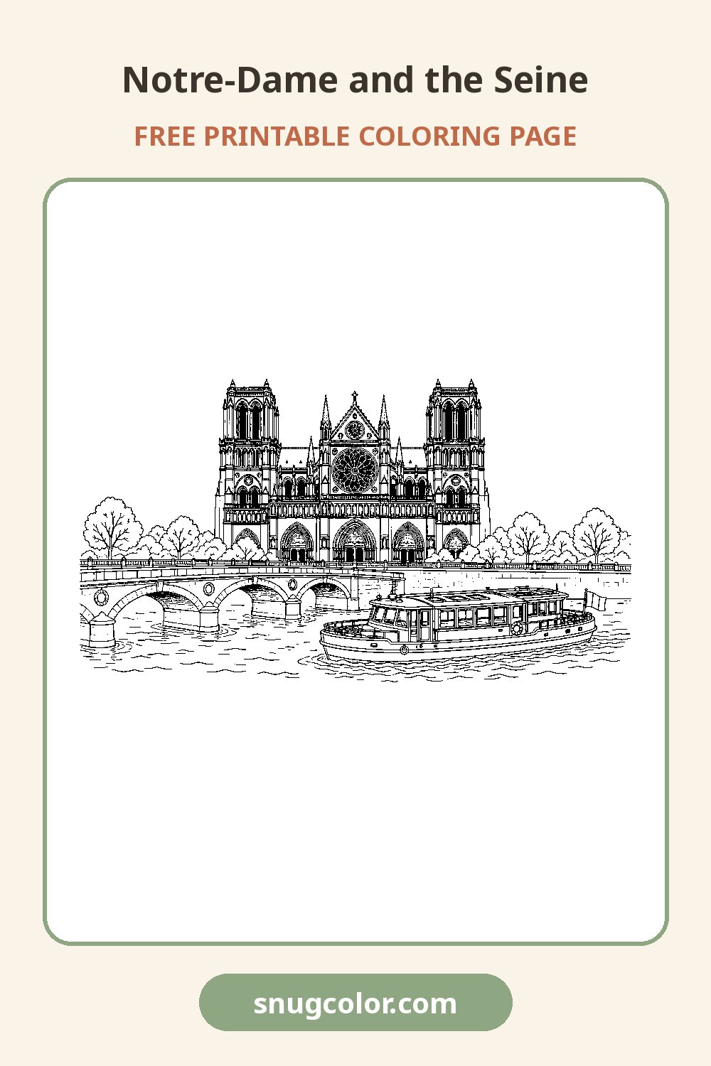 Notre-Dame and the Seine Coloring Page Pinterest pin