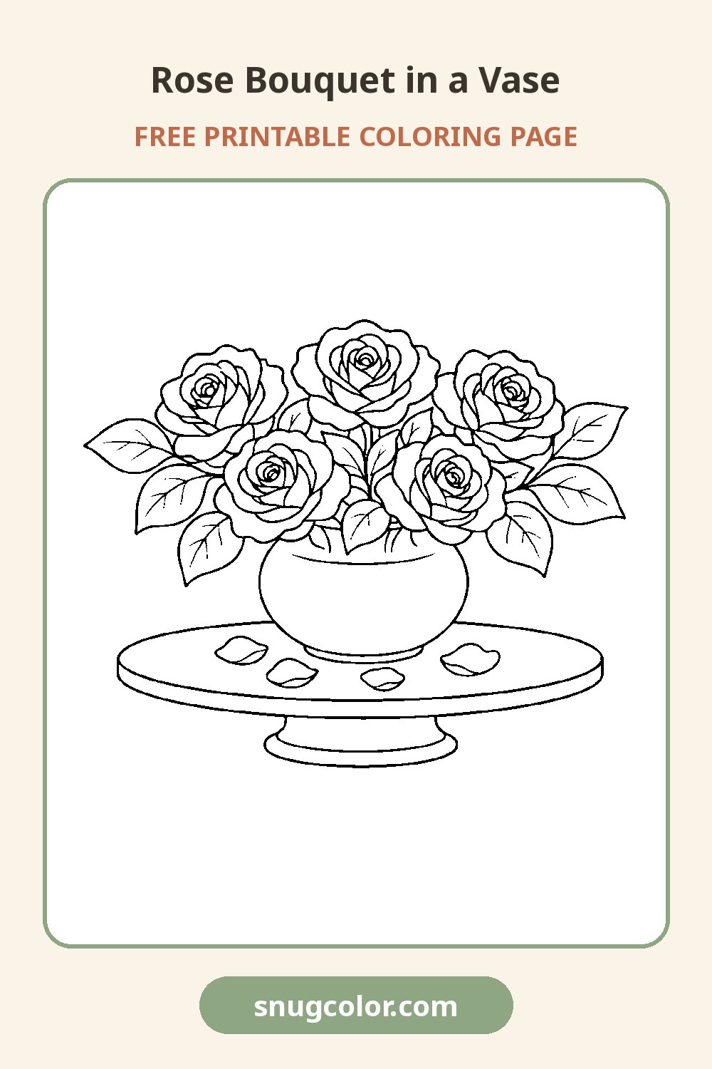 Rose Bouquet in a Vase Coloring Page Pinterest pin