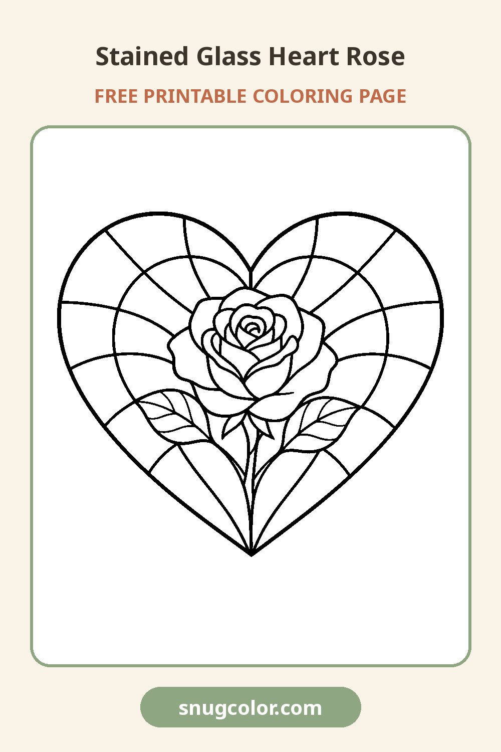 Stained Glass Heart Rose Coloring Page Pinterest pin