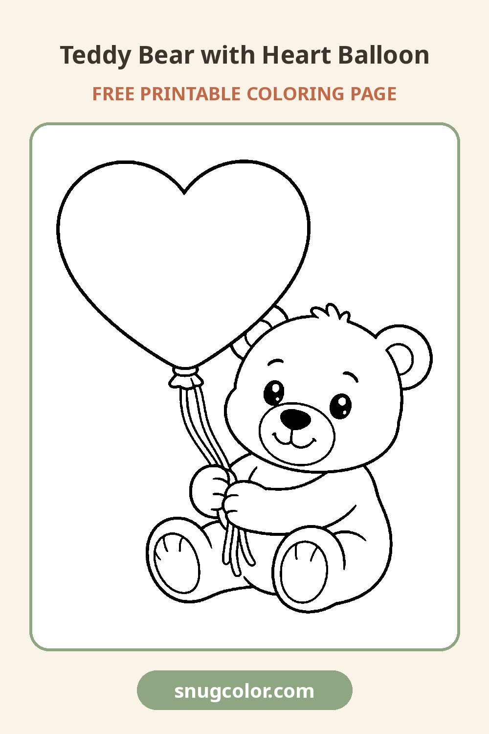 Teddy Bear with Heart Balloon Coloring Page Pinterest pin