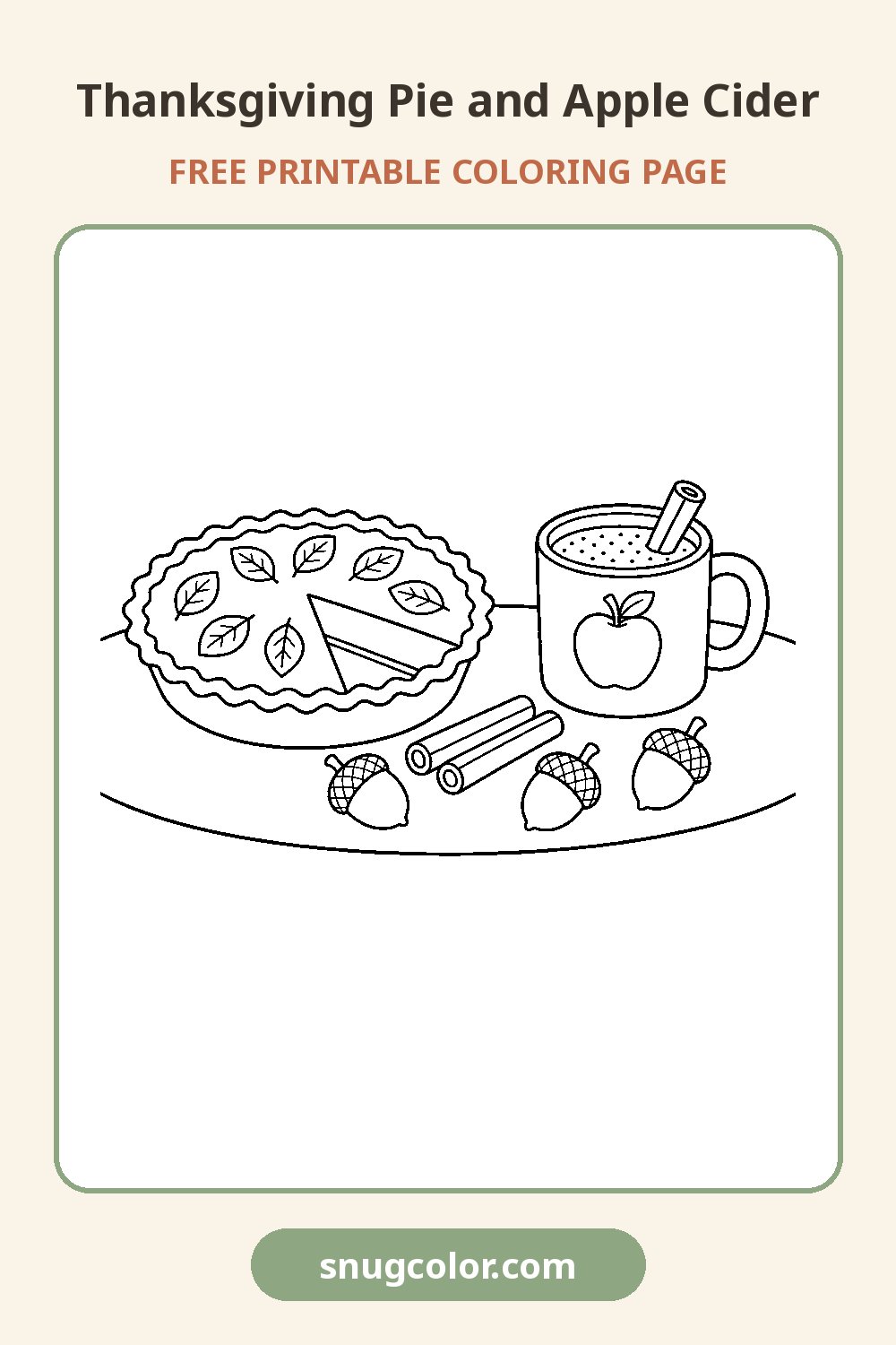 Thanksgiving Pie and Apple Cider Coloring Page Pinterest pin