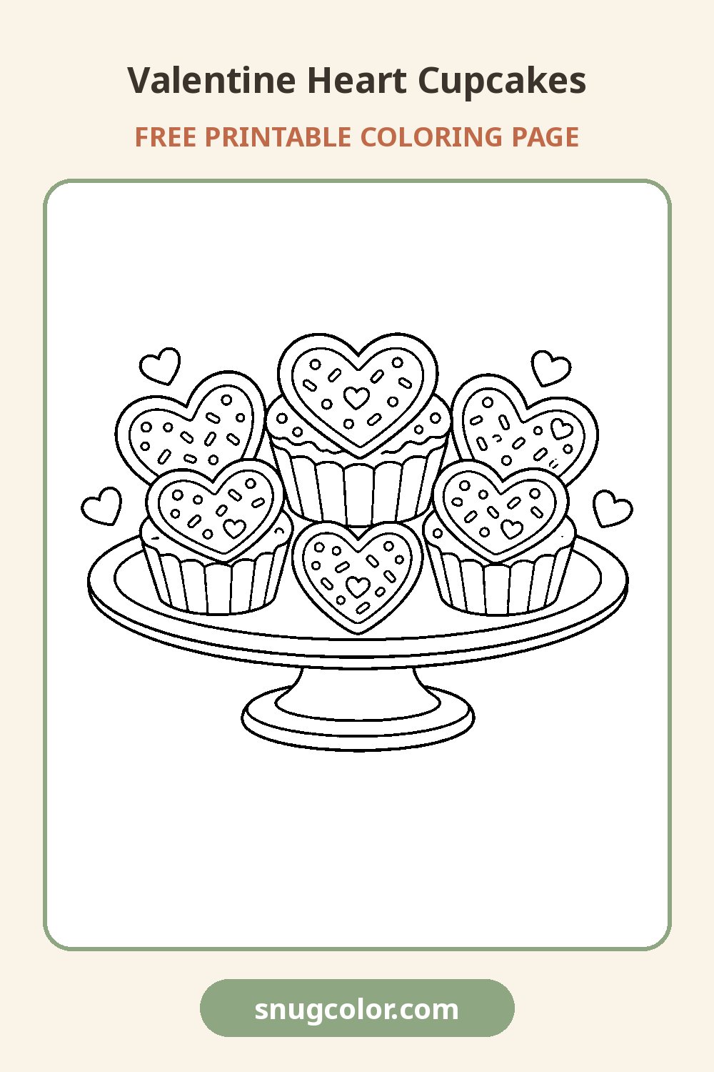 Valentine Heart Cupcakes Coloring Page Pinterest pin