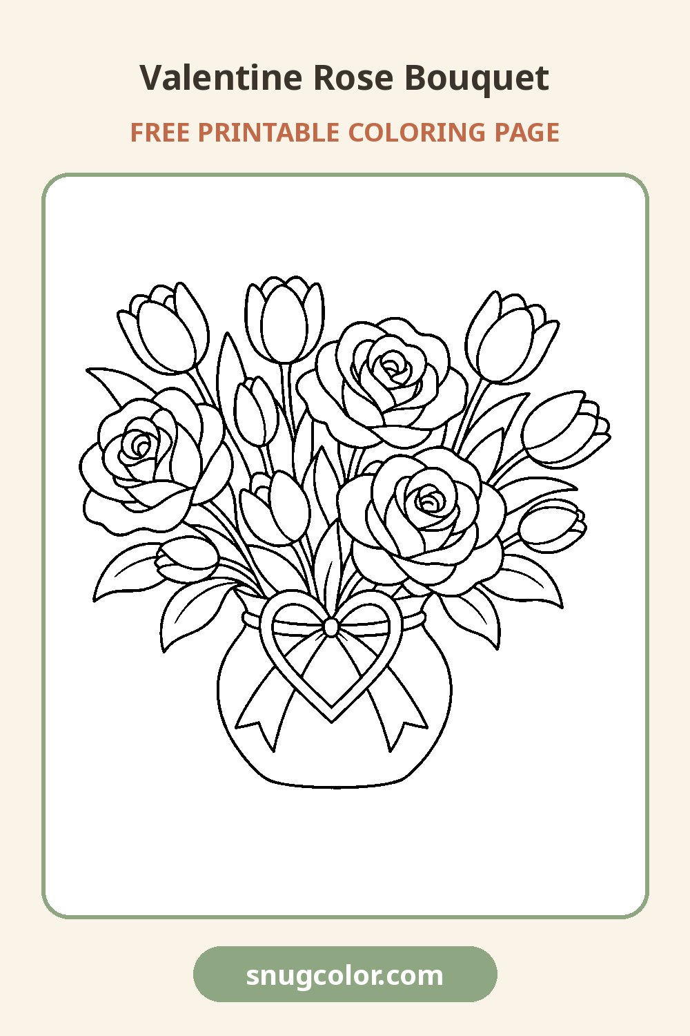 Valentine Rose Bouquet Coloring Page Pinterest pin