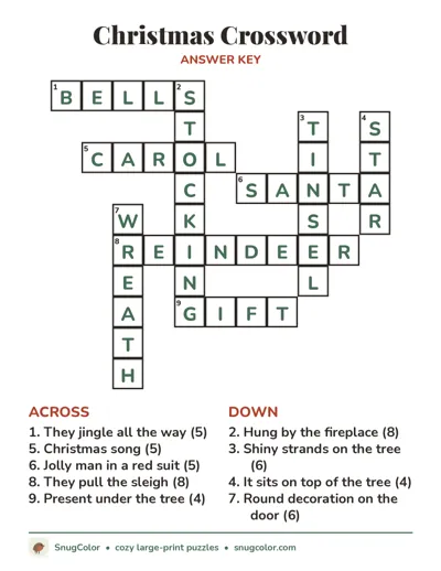 Answer key for Christmas Crossword