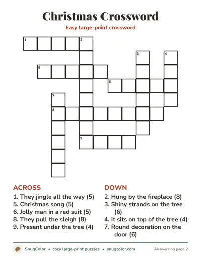 Christmas Crossword: free large print printable